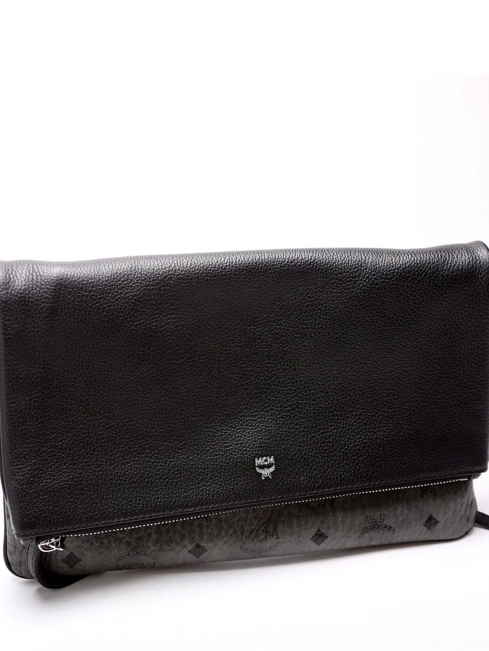 MCM Black Pebbled Leather Fold-Over Messenger Bag